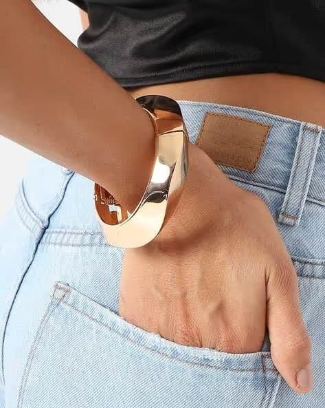 Sculpted Wave Gold-Plated Statement Bracelet for Women