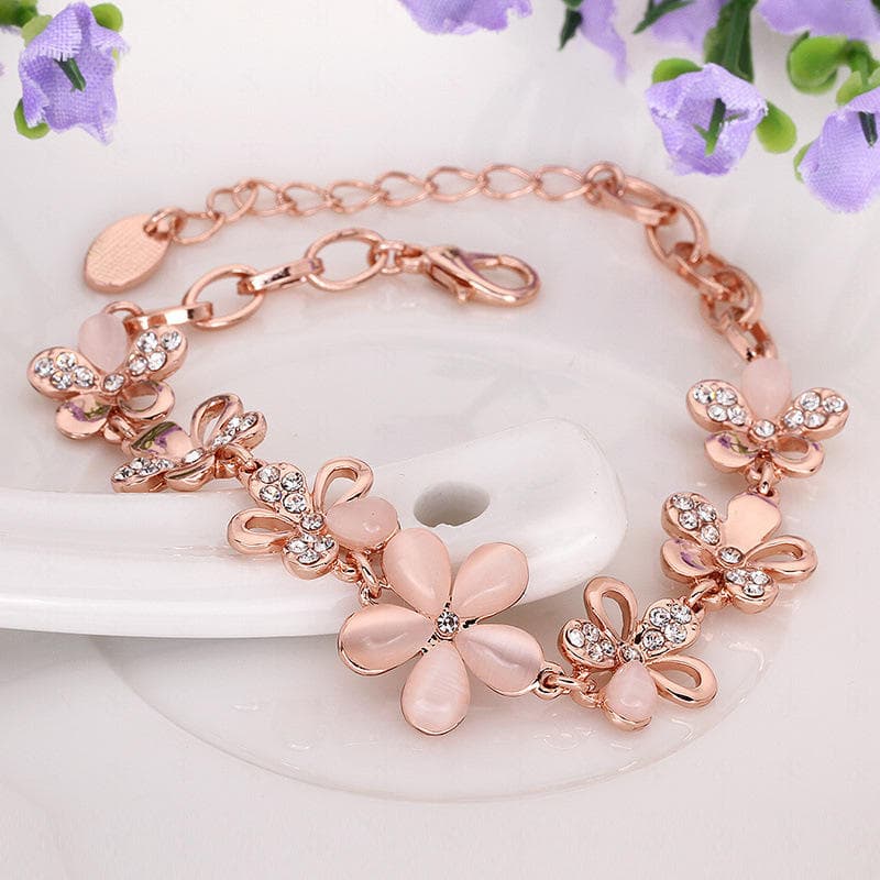 Crystal Blossom Rose Gold Floral Bracelet for Women 🌸