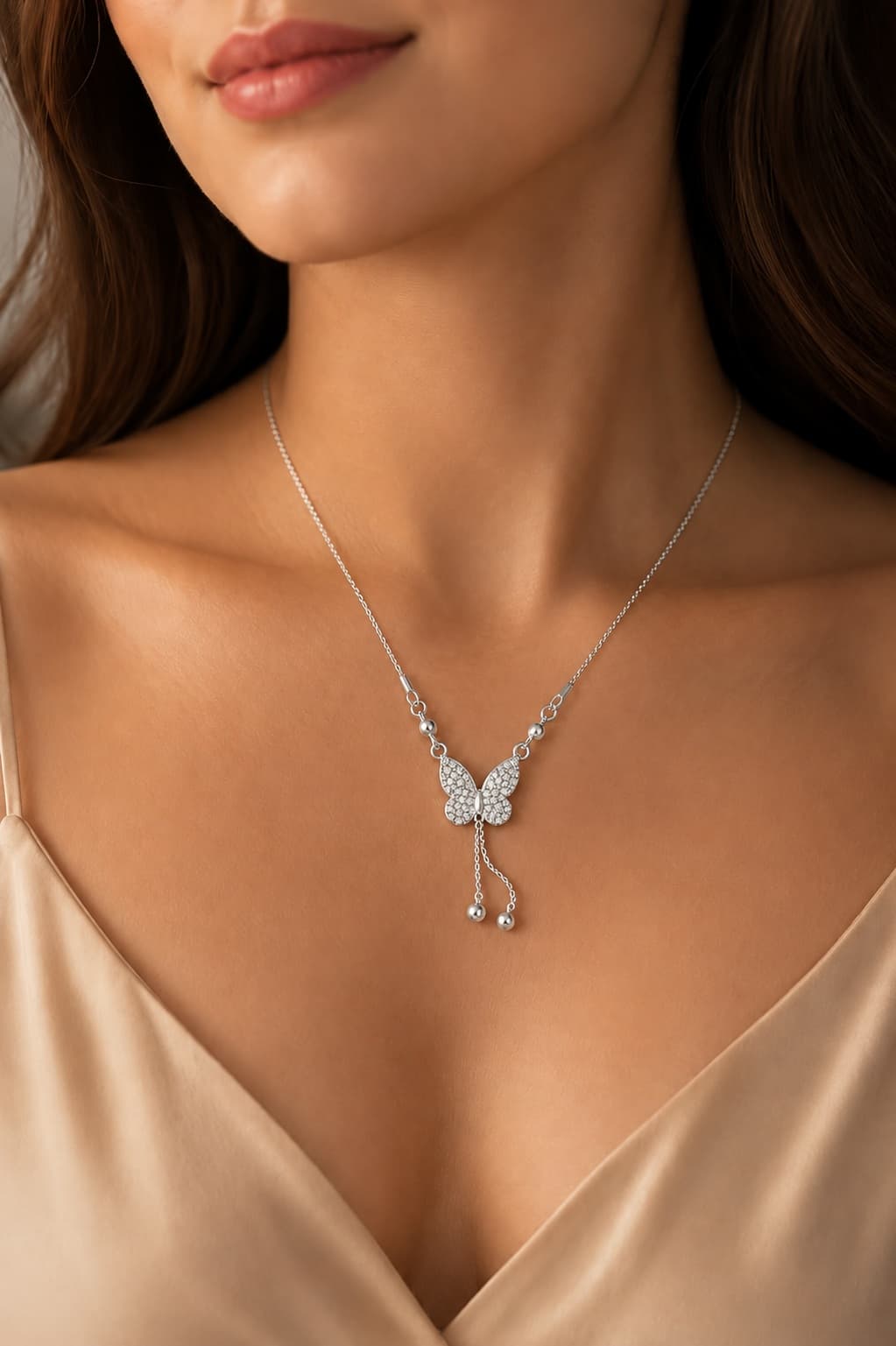 Silver Butterfly Pendant Necklace for Women | Sparkling CZ Crystal Chain | Elegant Daily Wear | Rosela Jewels