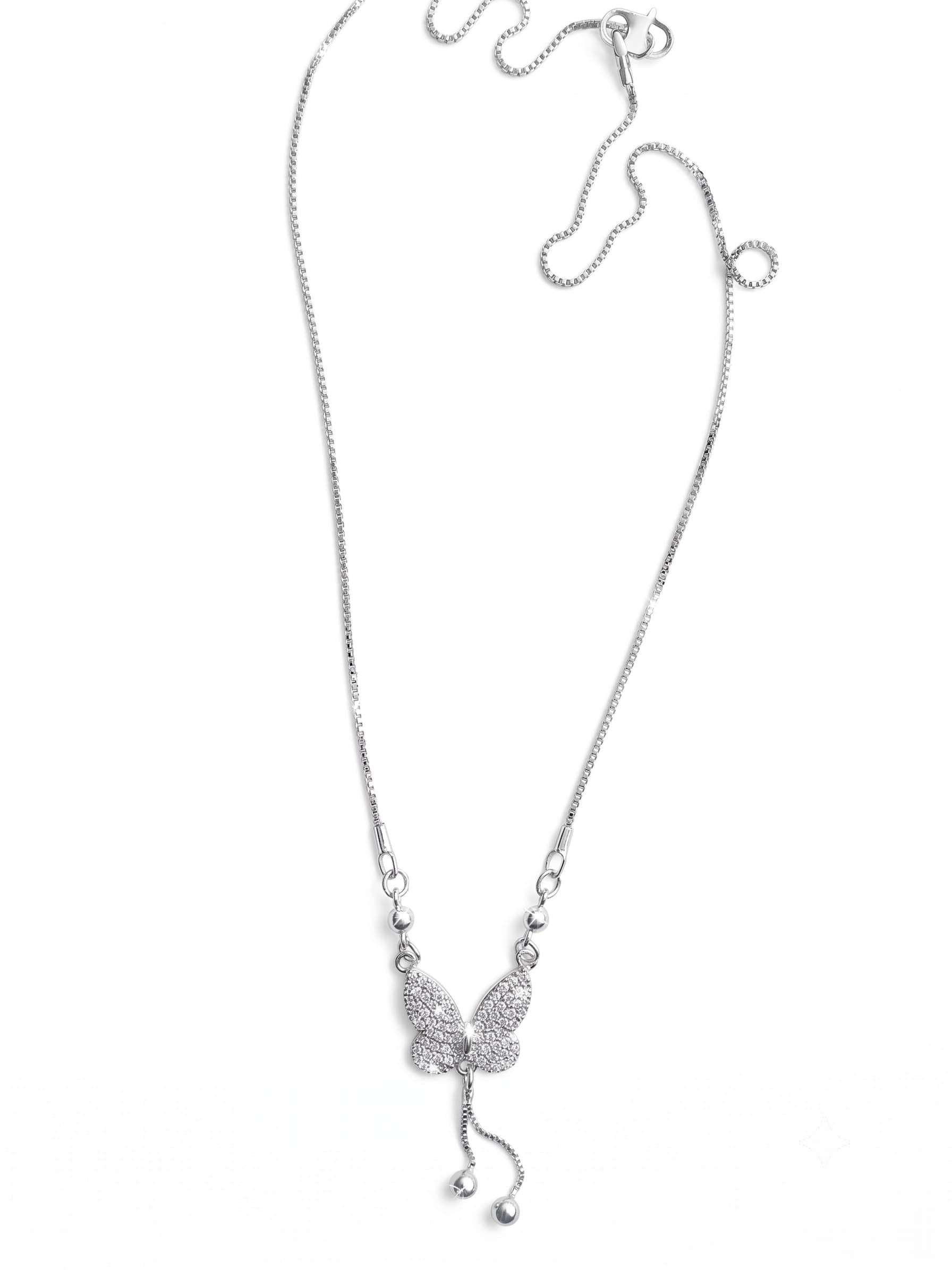 Silver Butterfly Pendant Necklace for Women | Sparkling CZ Crystal Chain | Elegant Daily Wear | Rosela Jewels