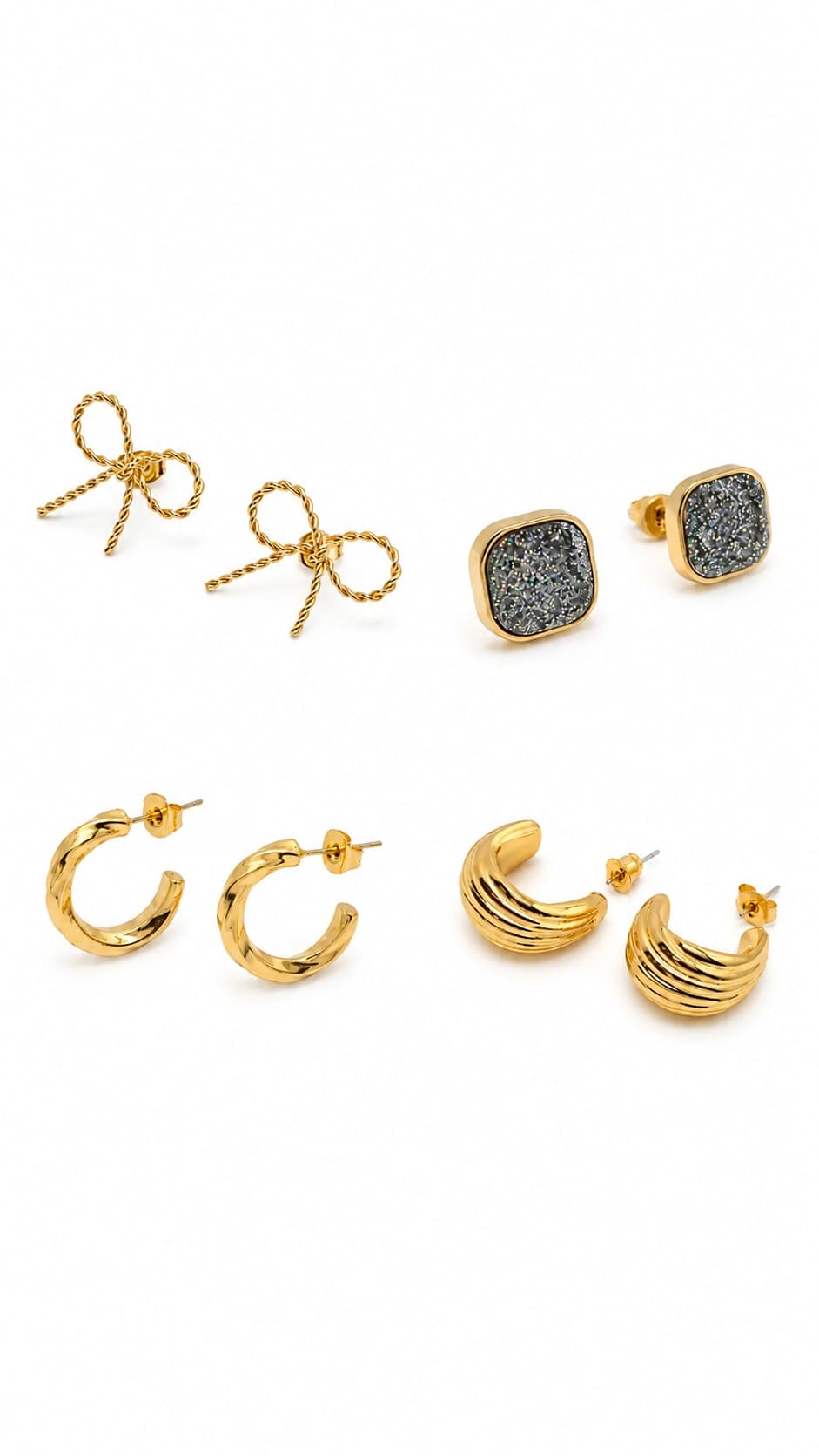 4 Pair Gold Earrings Combo for Women | Trendy Studs & Hoop Earrings ✨