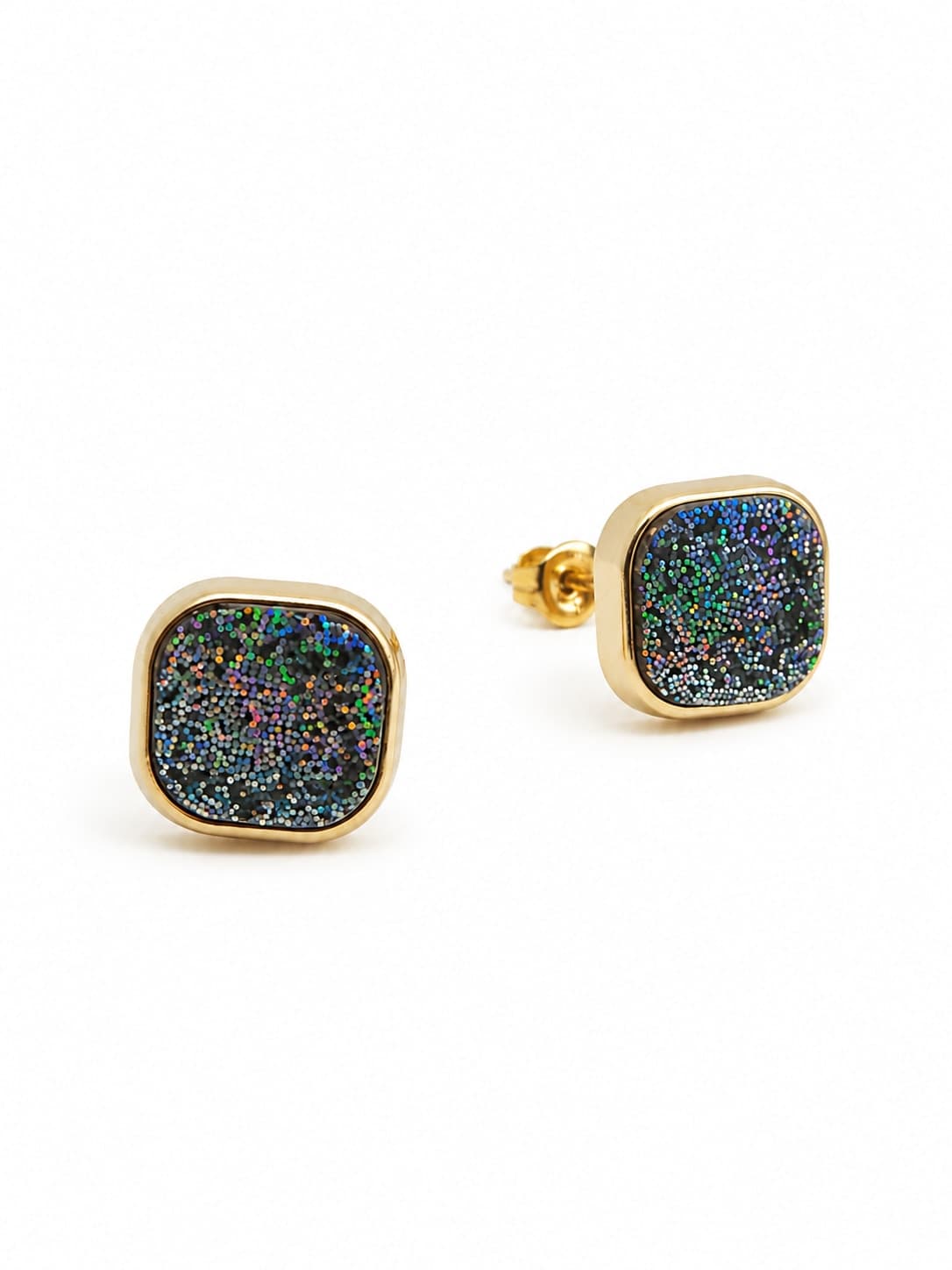 Elegant Glitter Square Stud Earrings for Women | Multicolor Gold Tone Minimal Earrings