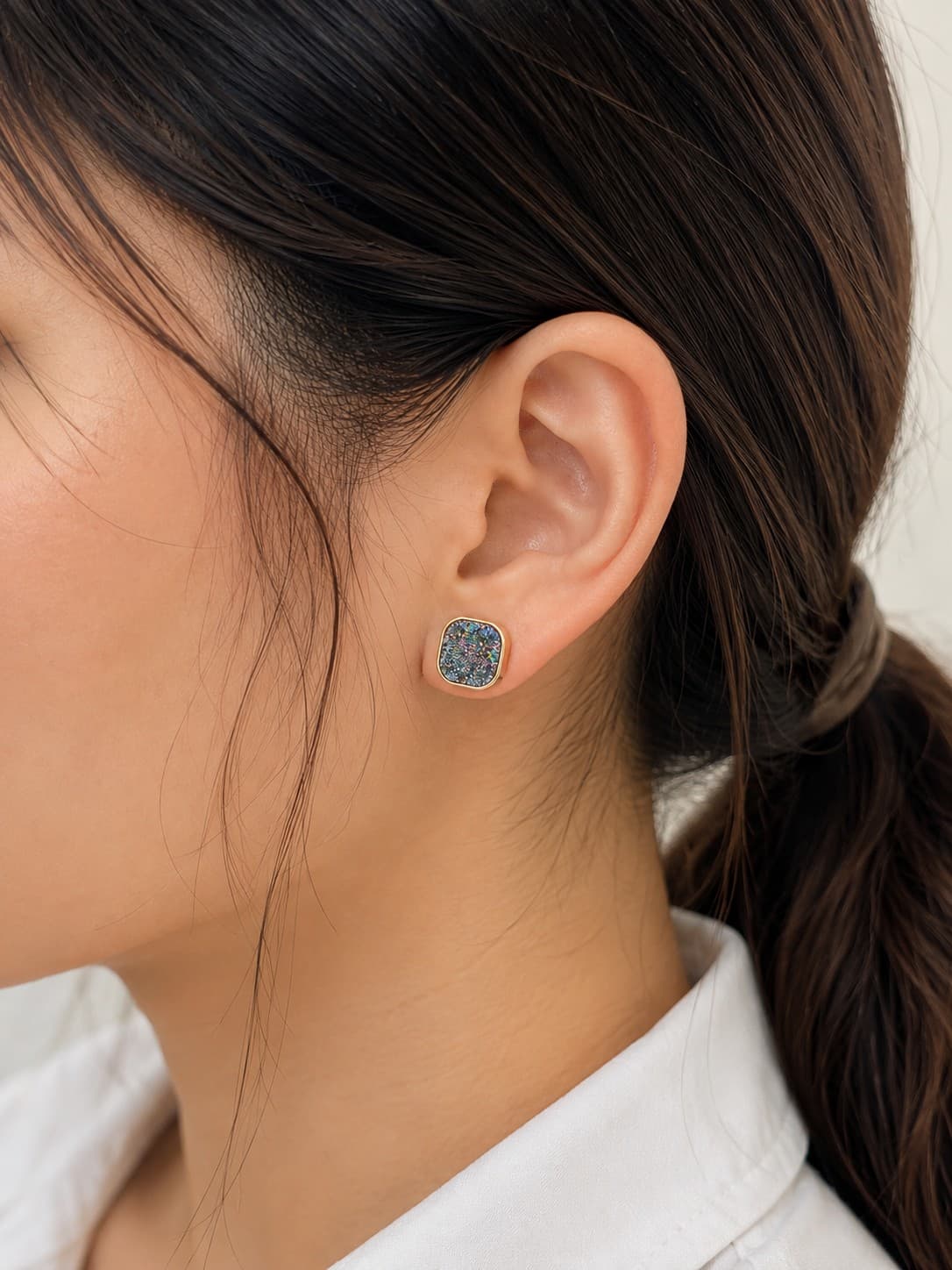 Elegant Glitter Square Stud Earrings for Women | Multicolor Gold Tone Minimal Earrings