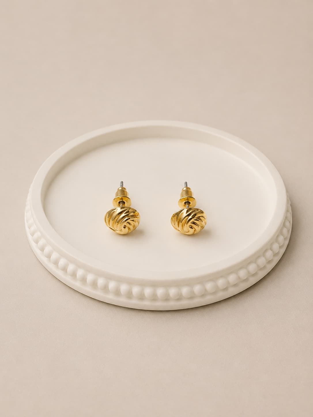 Gold Plated Textured Round Stud Earrings