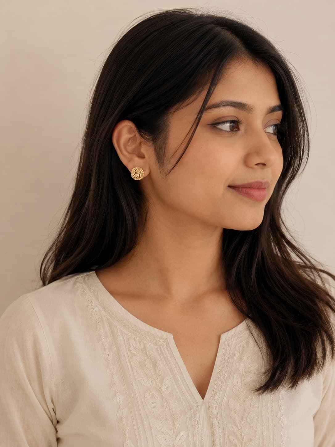 Gold Plated Textured Round Stud Earrings