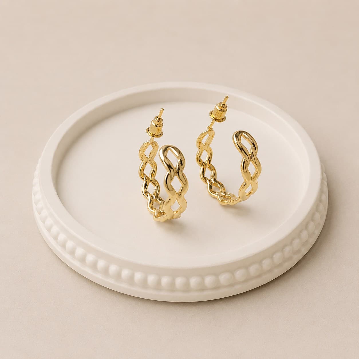Gold Plated Interlocking Chain Hoop Earrings for Women | Anti-Tarnish Trendy Statement Earrings ✨