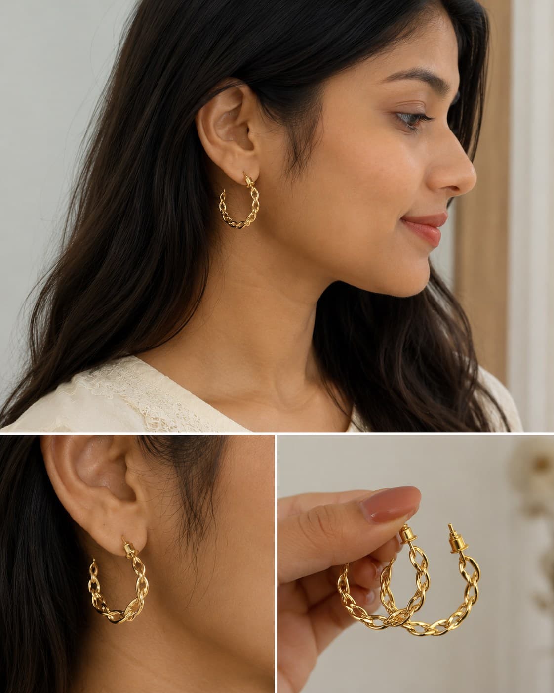 Gold Plated Interlocking Chain Hoop Earrings for Women | Anti-Tarnish Trendy Statement Earrings ✨