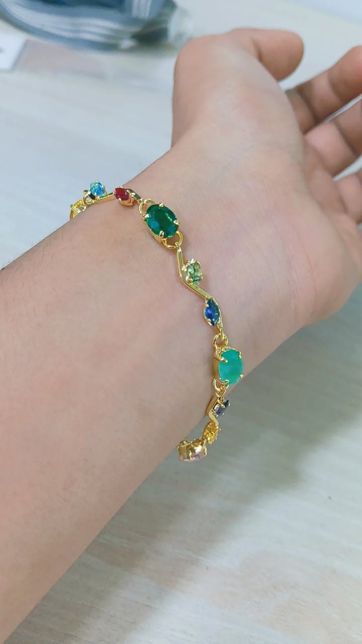 Multicolor Gold Plated Bracelet for Women | Anti-Tarnish Colorful Stone Statement Bracelet ✨