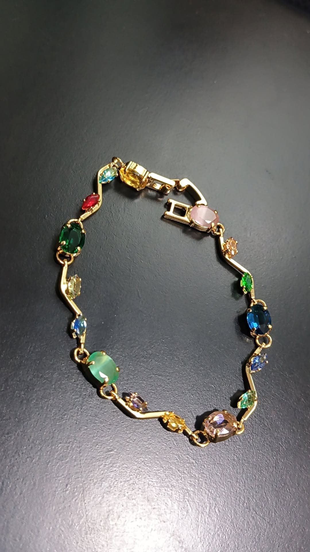 Multicolor Gold Plated Bracelet for Women | Anti-Tarnish Colorful Stone Statement Bracelet ✨