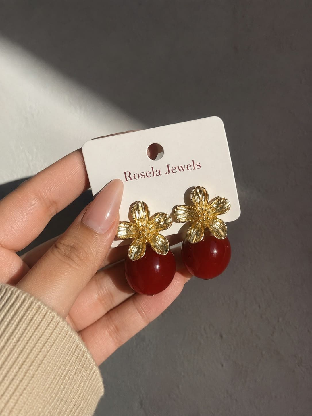Golden Petal Red Earrings