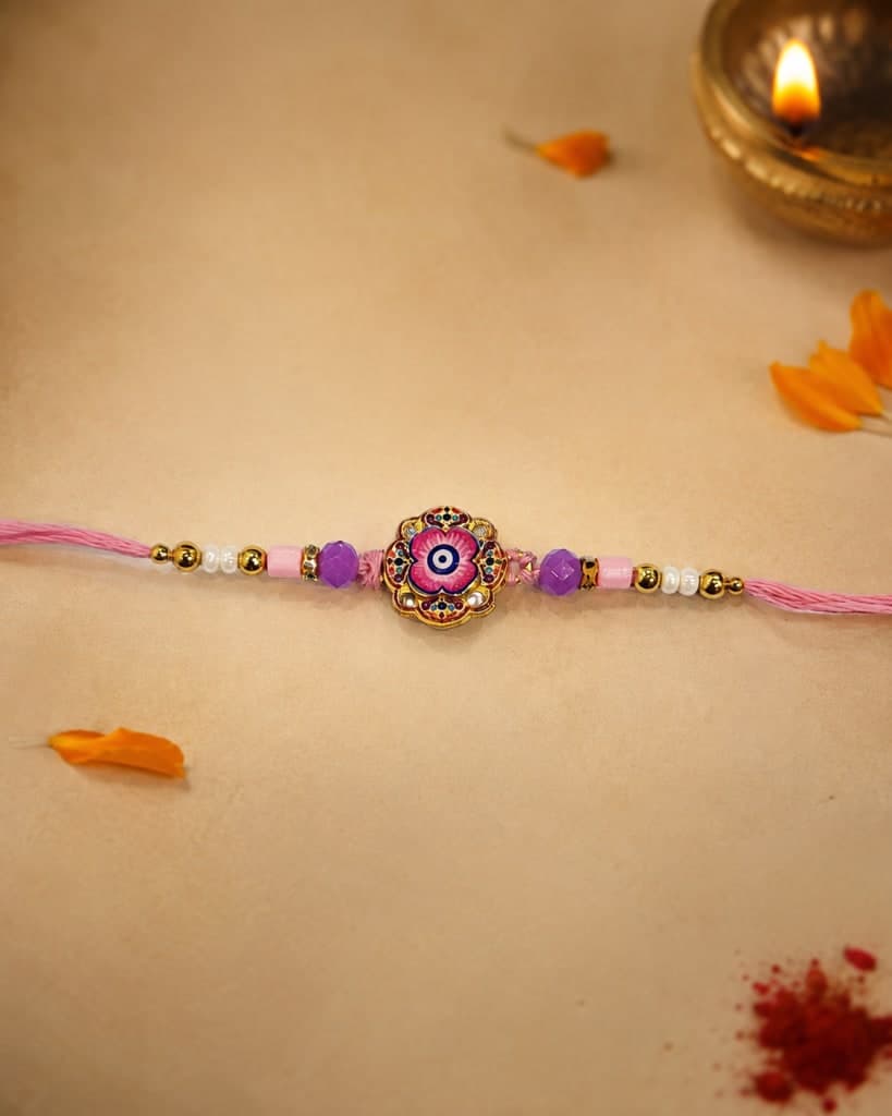 DivoRama Set of 2 Evil Eye Rakhi for Brother | Nazar Suraksha Floral Rakhi with Pearl Beads | Designer Rakhi for Bhaiya Bhai | Raksha Bandhan Thread Rakhi Combo of 2