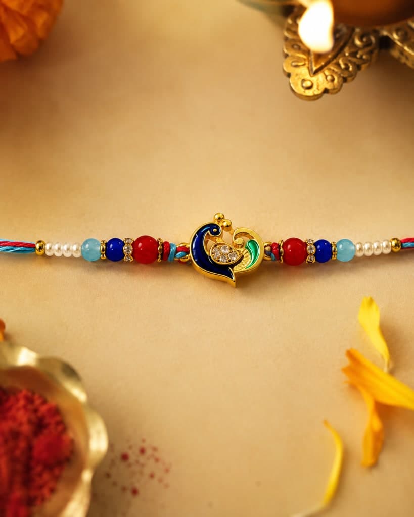 DivoRama Set of 3 Rakhis for Brother | Mor Heart, Lord Shiva & Krishna Name Rakhi | Designer Spiritual Rakhi for Bhaiya Bhai | Raksha Bandhan 2026 Thread Rakhi