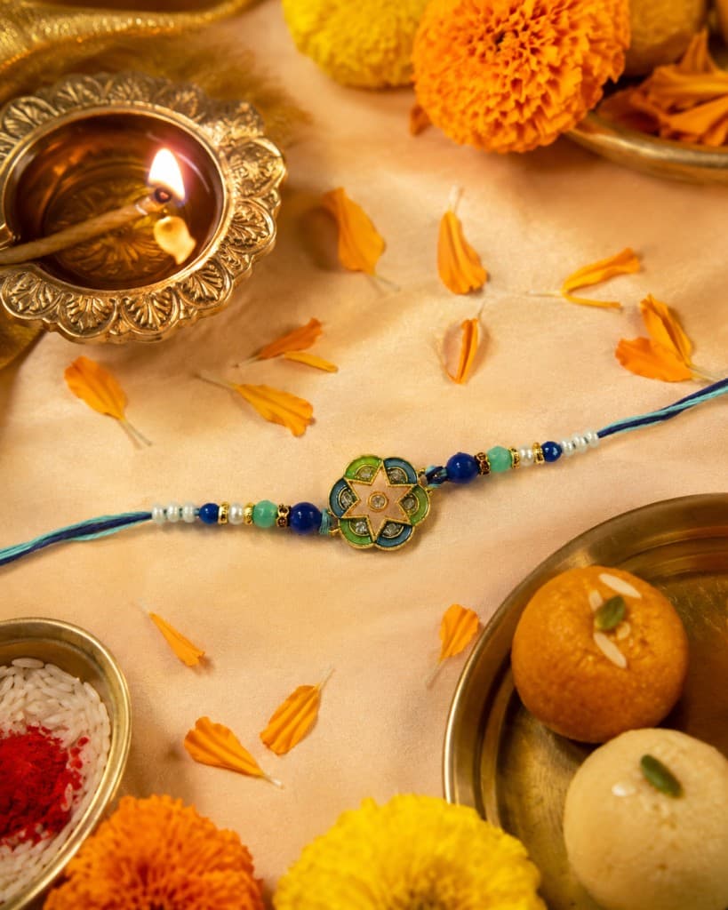DivoRama Set of 2 Rakhis for Brother | Star Enamel Medallion & Wood Bead Rakhi with Beads | Traditional Designer Rakhi for Bhaiya Bhai | Raksha Bandhan 2026 Thread Rakhi