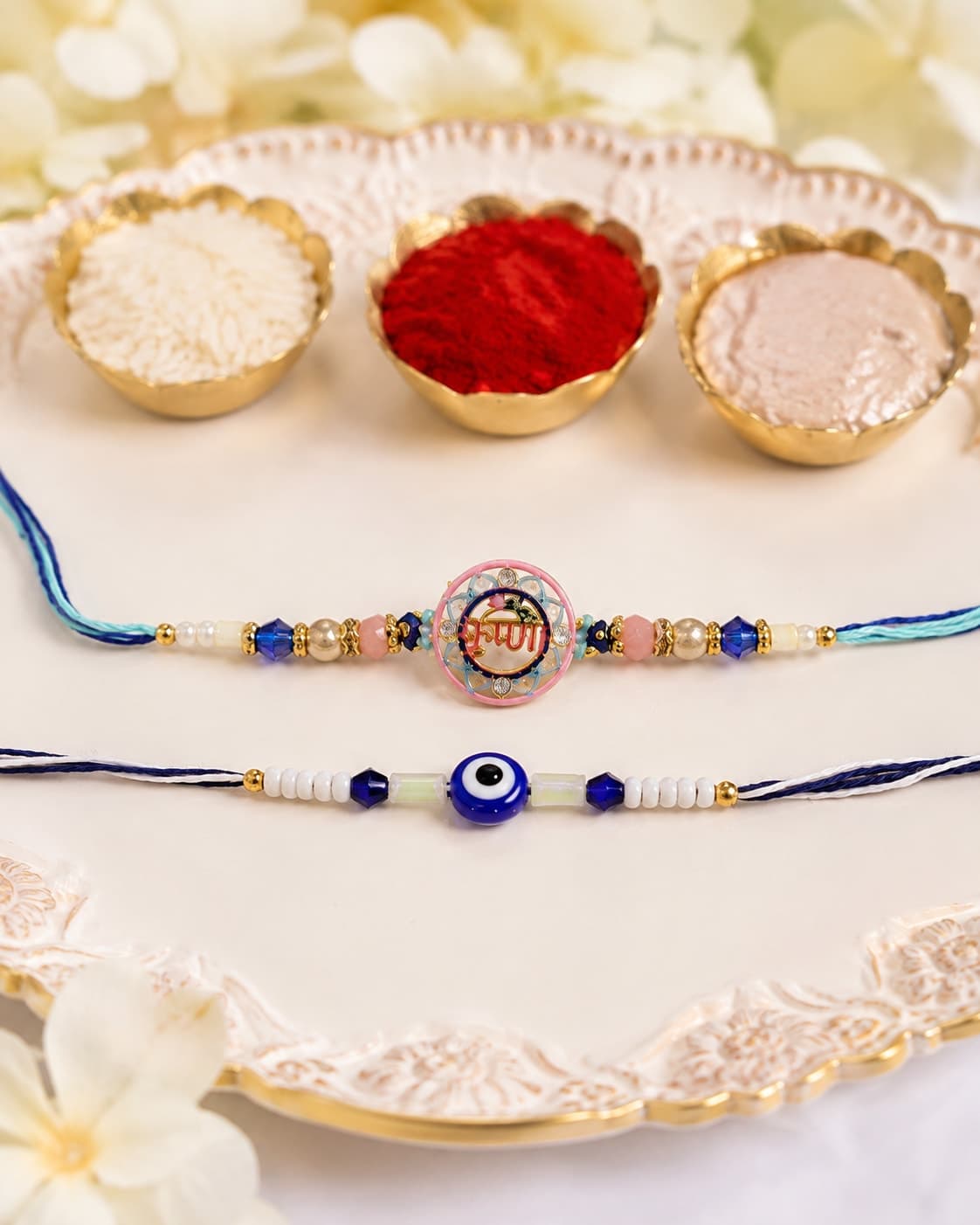 DivoRama Set of 2 Rakhis for Brother | Meenakari Krishna & Evil Eye Nazar Rakhi | Spiritual Designer Rakhi for Bhaiya Bhai | Raksha Bandhan 2026 Thread Rakhi