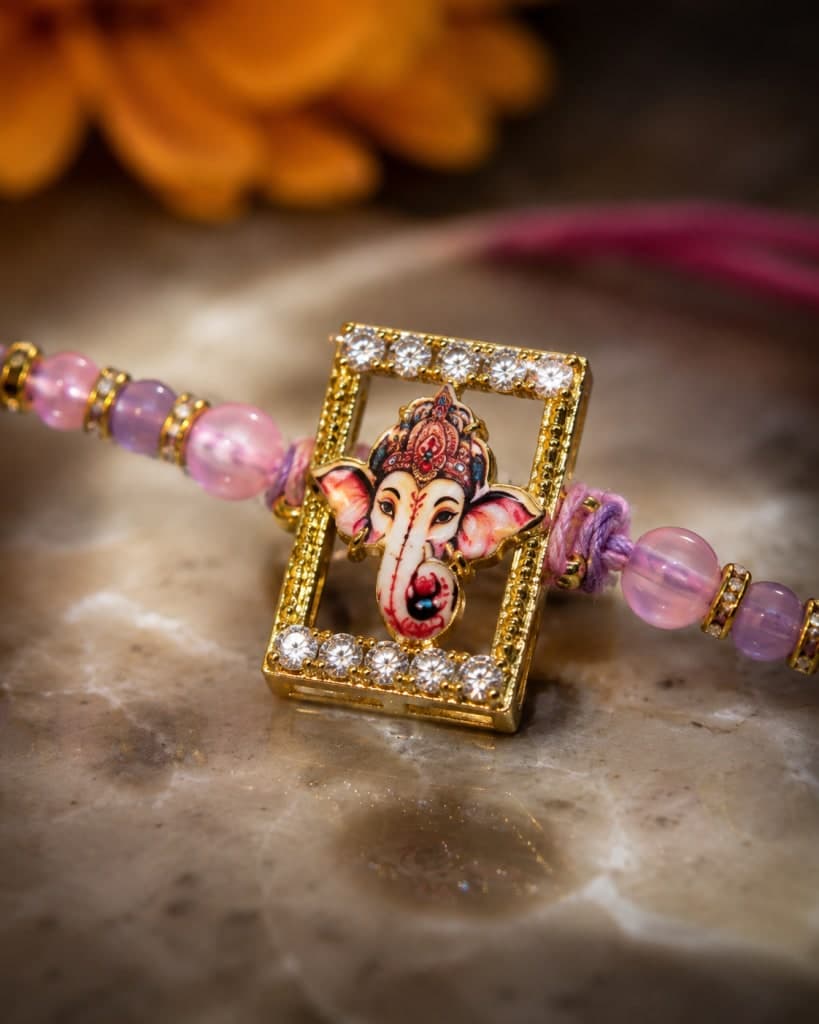 DivoRama Set of 3 Rakhis for Brother | Antique & Stone Ganpati Spiritual Rakhi with Bead Rakhi | Designer Rakhi for Bhaiya Bhai | Raksha Bandhan 2026 Thread Rakhi Combo