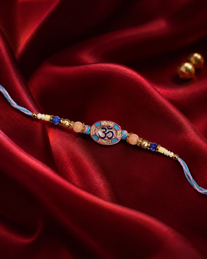DivoRama Set of 2 for Rakhis | Oval Meenakari Om & Nazariya Evil Eye Rakhi with Beads | Spiritual Rakhi for Bhaiya Bhai | Raksha Bandhan 2026 Designer Thread Rakhi