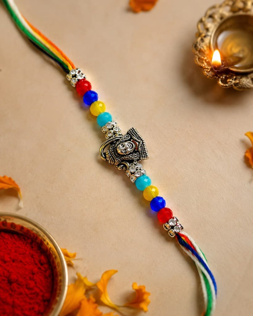 DivoRama Set of 2 Evil Eye & Shiva Rakhi for Brother | Mother of Pearl Nazar Rakhi with Oxidized Silver Shiva Rakhi | Spiritual Designer Rakhi for Bhaiya Bhai | Raksha Bandhan 2026