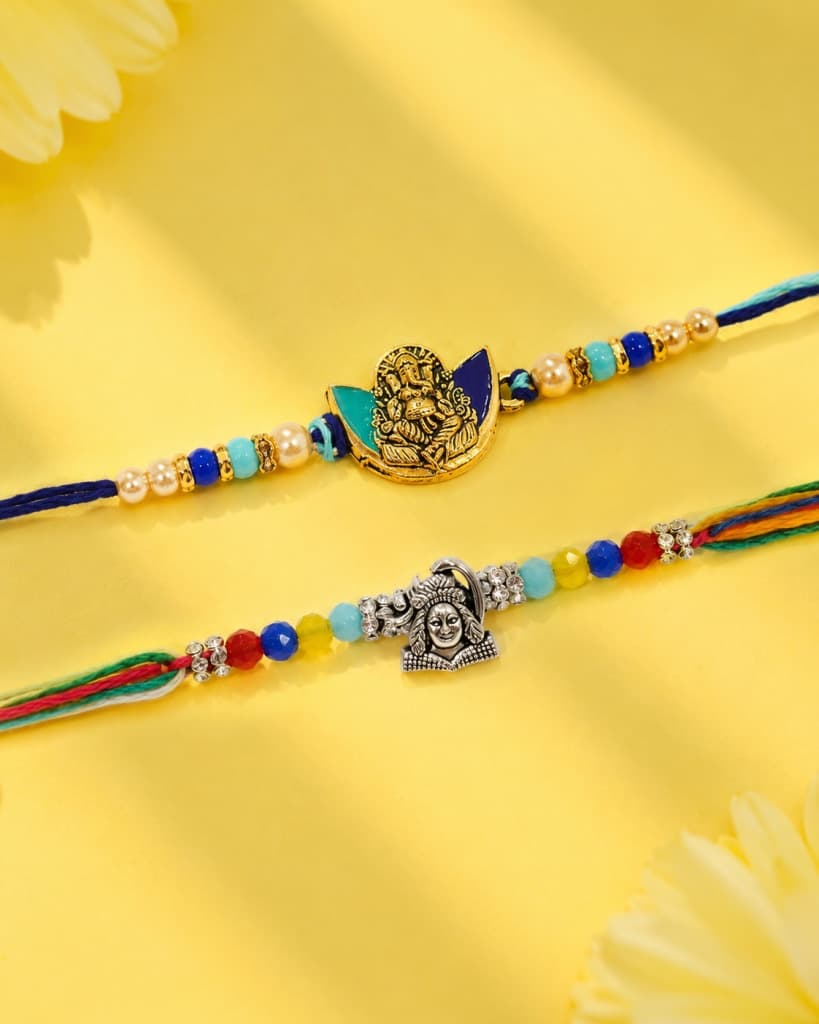 DivoRama Set of 2 Rakhi for Brother | Blue Meenakari Ganpati & Oxidized Silver Shiva Rakhi | Spiritual Designer Rakhi for Bhaiya Bhai | Raksha Bandhan 2026 Thread Rakhi