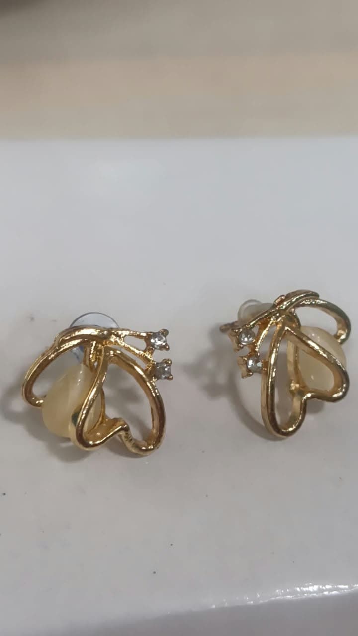 Golden Heart Loop Stud Earrings