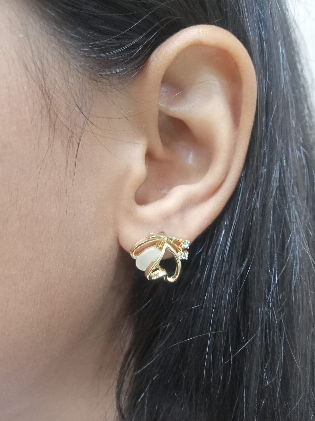 Golden Heart Loop Stud Earrings